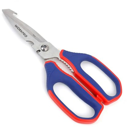 Forbici da cucina multifunzione da 25cm con lame da 21,5cm in acciaio al cromo vanadio e manico ergonomico blu e rosso