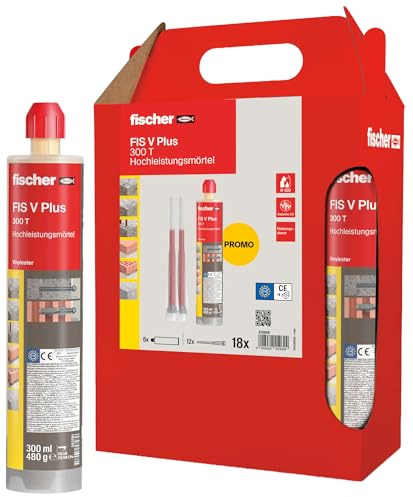 fischer Mortier haute performance FIS V Plus 300 T en lot de 6 cartouches de mortier d'injection résistant aux intempéries, mortier puissant pour une sécurité maximale dans le béton et la maçonnerie,