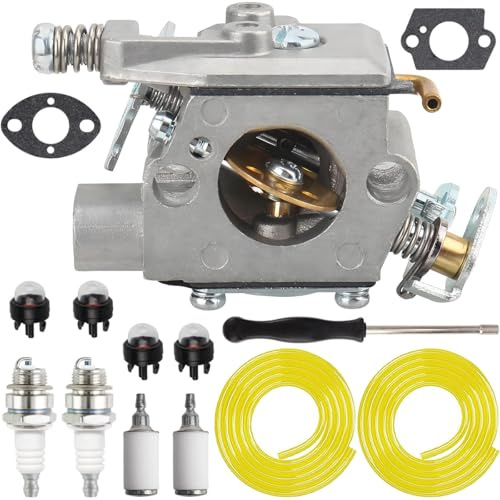 Qiuwanzia 309376002 Carburetor for Homelite RY3714 RY3716 for Ryobi Gas Chainsaw Carb with Primer Bulb Spark Plug Fuel Filter Gasket Fuel Line Hose Adjustment Tool Screwdriver