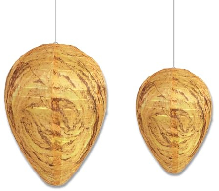 AYNKH 2 Pcs Waterproof Wasp Nest Decoy, Yellow Hanging Fake Wasp Nest Repellent Hornets for Home Garden Farm Outdoor