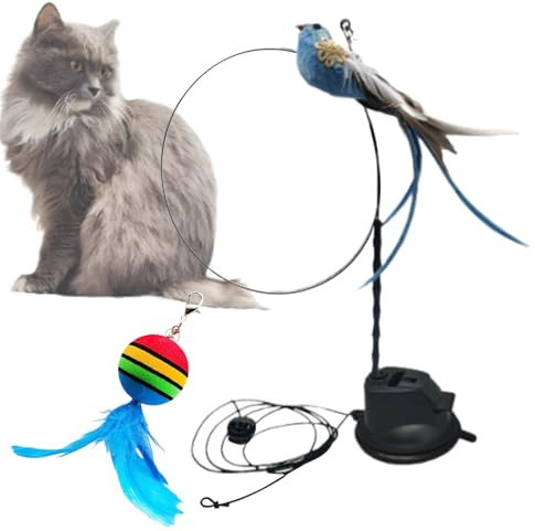 Tanxemery Anregende Katzenspielzeuge - Interaktive Katzenangel Mit Spielrute - Handgeführte Spielangel Mit Saugnapf & Wandhalterung Gegen Langeweile Für Bewegung Und Geistige Anregung
