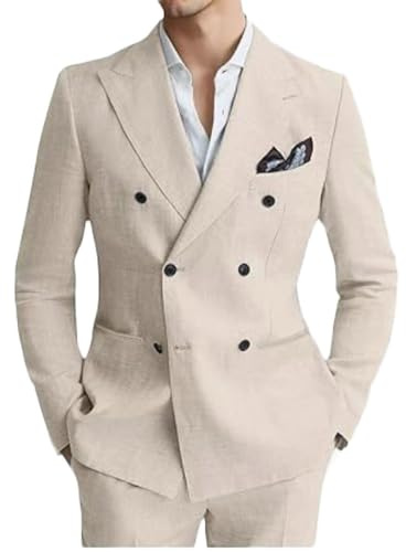 Botong Completo doppio petto da uomo in lino 2 pezzi leggero smoking blazer pantaloni set Prom Suit