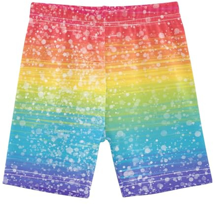 Short de vélo doublé en coton pour filles - Imprimé arc-en-ciel pailleté - Short d'été pour tout-petits et enfants - 4T
