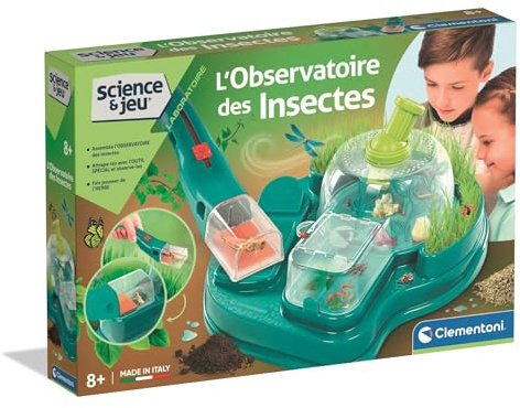 CLEMENTONI - Das Insektenbeobachtungsspiel – Wissenschaftliches Set zur Beobachtung der Natur ab 7 Jahren – Lupe, Beobachtungsbox und Karteikarten – Biologie-Spiel für neugierige Kinder
