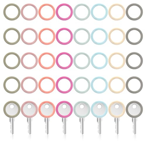 32 Pack Round Key Caps, Colorful 0.98in Key Cover Soft Stretchy Keys Tags Silicone Keys Labeled Keyss Markers And Sleeve Keyss Identifiers for Standard House Car Keies (8 Colors)
