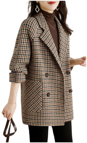 Generico Trench Da Donna con Revers A Lancia, Giacche In Misto Lana, Cappotto Pied De Poule, Blazer Monopetto, Cappotto Lungo con Tasche, Abbigliamento Casual per Autunno Inverno, Marrone M