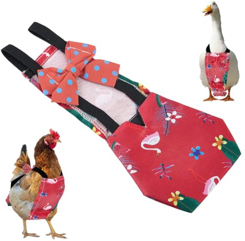 CREATCABIN Adjustable Chicken Diapers Washable Duck Diapers Red Polyester Waterproof Pet Ducking Nappy Poultry Clothes Supplies with Bow Tie for Indoor Chickens Goose Hens Accessories 9.45 x 4.33 Inch