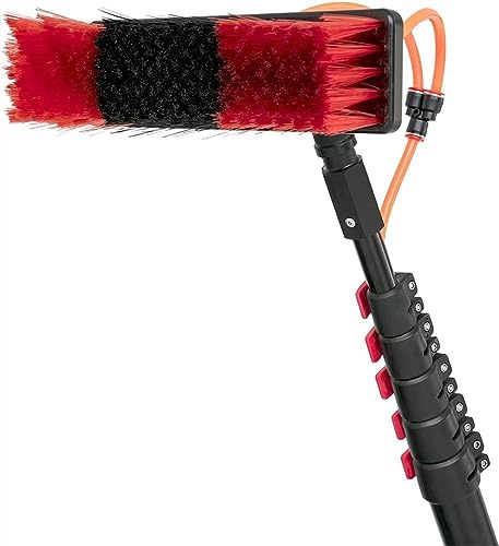 Kit con palo alimentato ad acqua, spazzola telescopica per la pulizia di finestre e pannelli solari, soluzione efficiente per raggiungere e strofinare