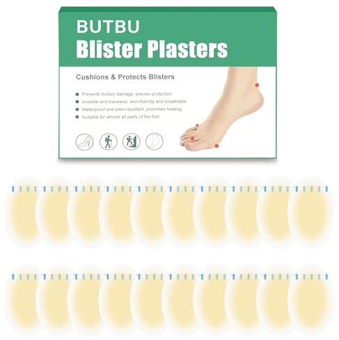 BUTBU 20 Piezas Almohadillas para Ampollas, Apósitos Hidrocoloides Contra Rozaduras, Ampollas Medianas, Vendas adhesivas Impermeables para Ampoll-as, para Talón, Dedos de Los Pies（Óvalo Pequeño）