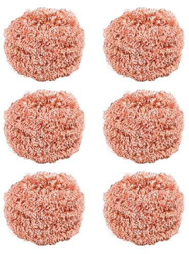 Copper Scrubber 6Pcs Heavy-Duty Non Scratch Copper Sponge Reusable Scouring Pads for Cast Iron Stainless Steel Oven Grills - Scrubber