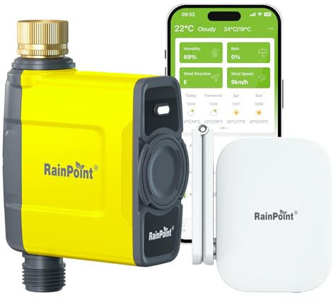 RAINPOINT Controllo di irrigazione Wi-Fi con gateway, app e controllo vocale, dipendente dalle intemperie, IP65, per giardino e prato