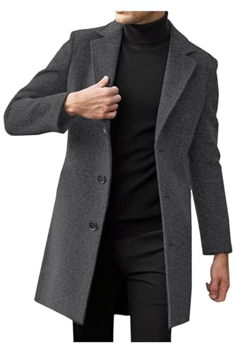 SIYAN Abrigo Paño Hombre, Invierno De Corte Ajustado, Largo hasta La Rodilla, con Cuello Solapa Y Bolsillos, Cálido Y Cómodo Gabardina, Chaqueta Larga para El, Cómodo De Llevars(Dark Gray,M)