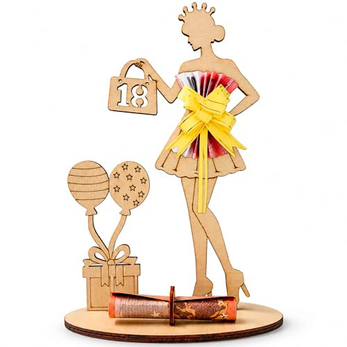 Holz Geldgeschenk 18 Geburtstag Mädchen Silhouette - Kreative Deko 18. Geburtstag Mädchen - Lustiges Geschenk Für Tochter Nichte - Geschenke Zum Jubiläum Erwachsenwerden Tischaufsteller