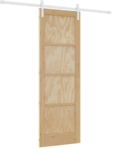 HETFTJN Schiebetür Holz Komplettset 73,5 x 211 cm - Schiebetürsystem aus Massivem Kiefernholz mit 200 cm Stahlschiene - Platzsparende Zimmertür für Innenraum, Weiß und Natur