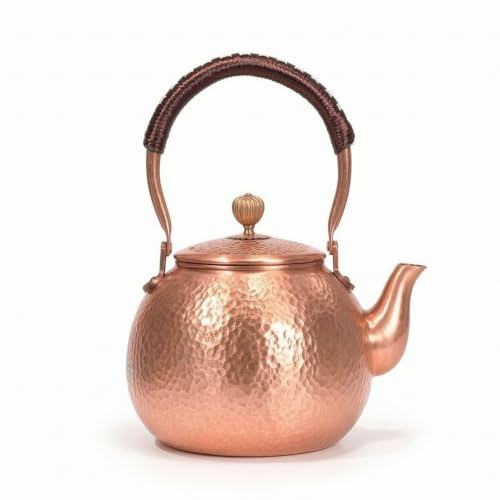 HuadaXtai Théière Artisanale en Cuivre Bouilloire Kettle Pot à Thé Construction Métallique Robuste aux Articulations Finition Chaleureuse Versement Précis, 1600ml, Motif Martelé