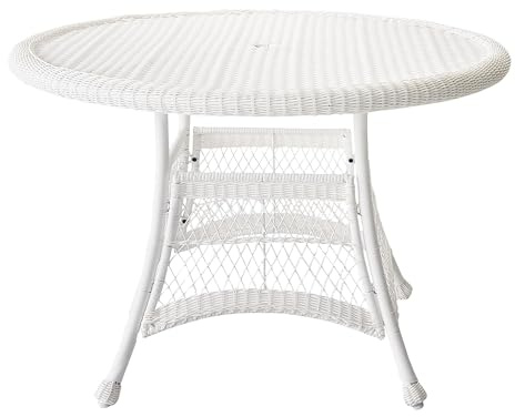Jeco Wicker Round Dining Table, 44, White