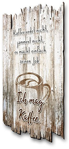 Kreative Feder Wandbild Kaffee aus Holz im Shabby Chic Landhaus-Stil - Holzschild Größe 30x20cm (Ich mag Kaffee)