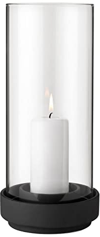 Stelton Hurricane - Kerzenständer für drinnen & draußen - Wetterfestes Windlicht für Teelicht- & Stumpenkerzen - Glas-Cover mit Steinzeugsockel, Wasserabfluss - Haus- & Gartenzubehör, groß