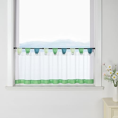 ESLIR Scheibengardine mit Schlaufen, Kurzgardine Voile, Grün HxB 45x90cm | Vorhang Küche, Bistrogardinen Transparent, Stores Gardinen, 1 Stück