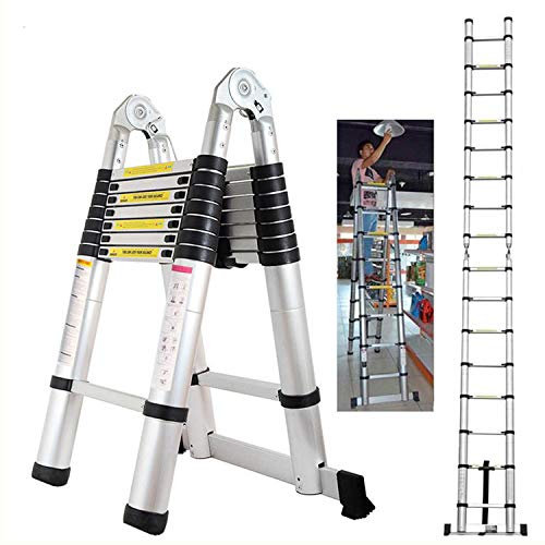 Escabeau télescopique 5 m - Echelle Pliante et Antidérapante - En Aluminium de Qualité Supérieure - Charge Maximale : 150 kg (2,5 + 2,5 m)
