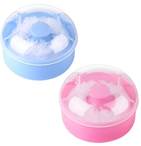 Arroyner 2Pcs Baby Body Cosmetic Powder Puff Body Powder Puff and Container Case (Pink and Blue) (2pcs)