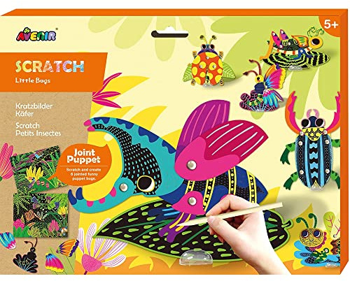 Avenir Scratch Kratzbilder Bastelset mit Gelenkfiguren, Motiv Käfer, Kreativset für Kinder