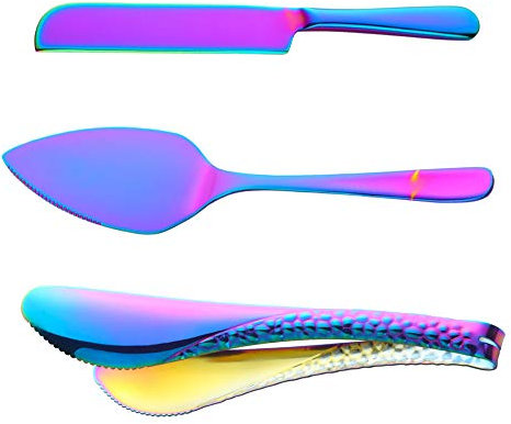 Bisda 3 Pièces Pelle à Gâteau Arc en Ciel Couteau à Gâteau Pince à Pain en Acier Inoxydable, Pelles à Tarte Serveur pour Pizza, Pâtisserie, Fromage