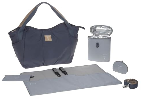 LÄSSIG Baby Wickeltasche Zwillinge Zwillingswickeltasche Babytasche Kliniktasche Wickelrucksack inkl. Wickelzubehör/Green Label Twin Bag Triangle navy