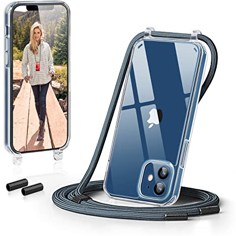 GOODVISH Handykette für iPhone 12 Pro Hülle mit Band, Blau | Kameraschutz und Bildschirmschutz, Necklace Handyhülle Schnur Schutzhülle für Umhängen Transparent Case mit Kordel 6.1