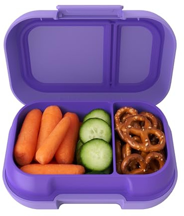 Bentgo Kids Snack - 2 Compartment Leak-Proof Bento Box Container for Snacks and Small Meals, Easy-Open Latch, Dishwasher Safe, BPA-Free for School, Daycare, & Sports - Ideal for Ages 3+ (Purple)