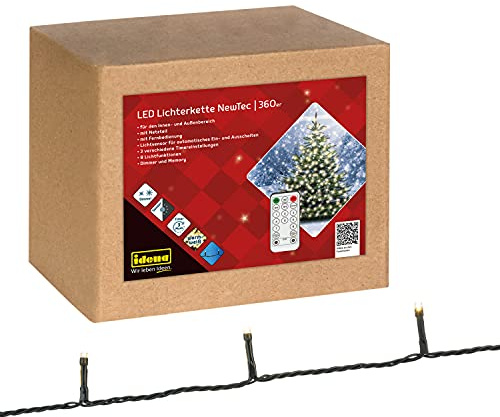 Idena 31339 - LED Lichterkette mit 360 LEDs in Warmweiß, mit Fernbedienung und Sensorsteuerung, Dimmer und Memoryeinstellungen, ca. 43,9 m lang, als Party Deko, Weihnachtsdeko und zur Hochzeit