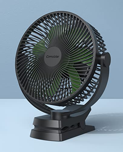 Comoistar 10000 mAh 8.5 Inch Clip-on Fan, Rechargeable Battery Operated Portable Fan with 4 Speeds, Quiet, USB Camping Fan with Hook, for Golf Cart, Treadmill, Baby Stroller, Office Desk Fan