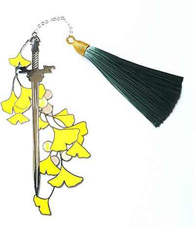 caihuashopping Lesezeichen Bookmark chinesischer Stil klassischer Edelstahl-Metallgeschenk Ginkgo-Leaf-Sword Martial Arts Quaste Lesezeichen Geschenk for ihn Buch Markierungen