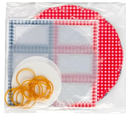 Vsorce4u 1lb Random Design Jam Pot Covers Set - For Jar Preserves Jam Chutney Pickle With Covers, Labels, Wax Discs, Transparent Discs & Elastic Bands