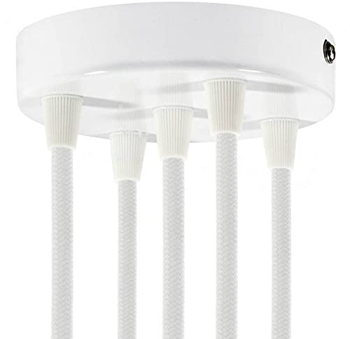 Baldachin für Texilkabel, Lampen Baldachin Metall. 1/2/3/5/7 Loch. Weiß, Schwarz, Chrom, Kupfer, Messing, Perlschwarz (5 Loch Weiß)