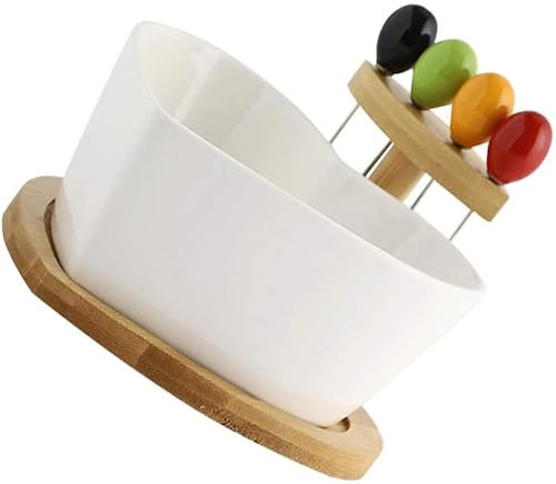 keramikschale Ramen Schüssel 1 Festgelegte Herzförmige Salatschale, Die Tabletts Mit Pick Fruit Bowl Suppenschale for Desserts Pasta Abendessen Kochen Geschenke Weiß