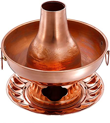 Vintage Shabu Hot Pot Charcoal Shabu Pot Copper Hotpot Cooker Chinese Traditional Soup Pot Cookware Pan for 1-8 People Home Restaurant Party(7 Sizes),22cm