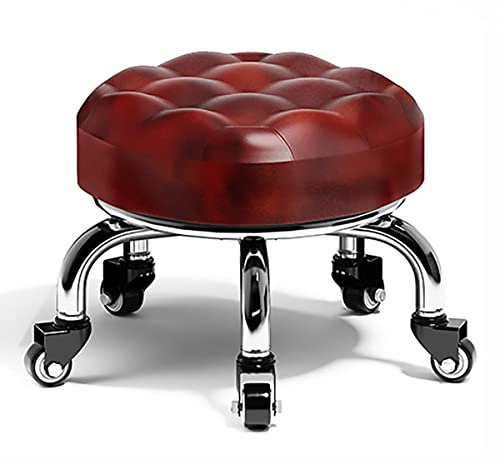 Hocker, Stuhl, rund, niedriger Rollhocker mit Rollen, kleine Rollhocker-Sitze erleichtern die Reinigung von Böden, sind leicht zu tragen, perfekt für die Fußpflege, Schwarz1 (Rot) The New