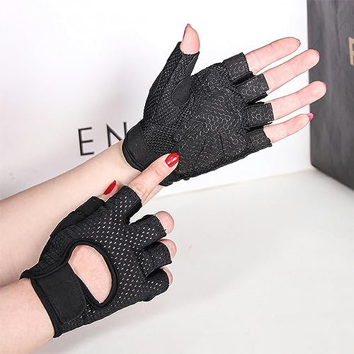 Summer Gym Sports Bicycle Gloves Half Finger Cycling Gloves for Men Women Shockproof Outdoor Riding Bike Gloves-Upgrade2 Black-M
