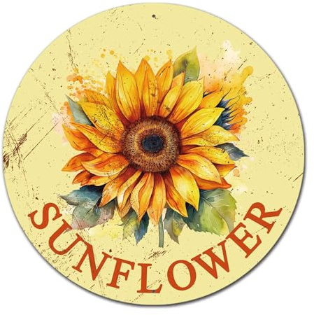 Lygond Metallschild Blechschild Retro Rund Garten Blume Sonnenblume Schild Garten Draußen für Heimdekoration 30,5 x 30,5 cm