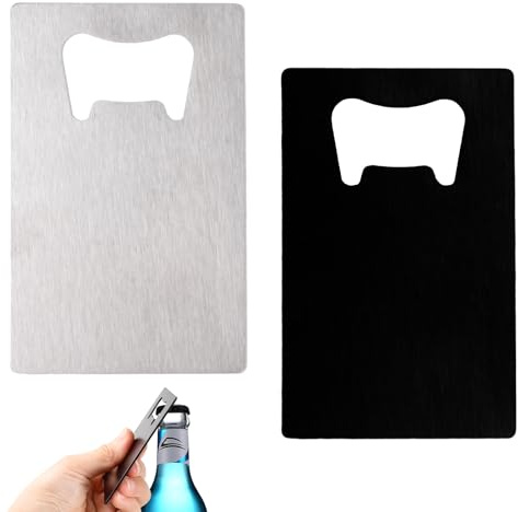 Bezavea Abridor de botellas de acero inoxidable, diseño de tarjeta de crédito plano portátil para el hogar, pub, camarero al aire libre, regalos para hombres