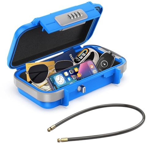 LOCK Ankilo Tragbarer Tresor,Sicherheitsbox mit Zahelncode,Wasserdicht Anti-Diebstahl Mini Tresor Zahlenschloss mit abnehmbarem Drahtseil Sicherheitssafe,Schlüsseltresor Schlüsselbox für Hause Blau