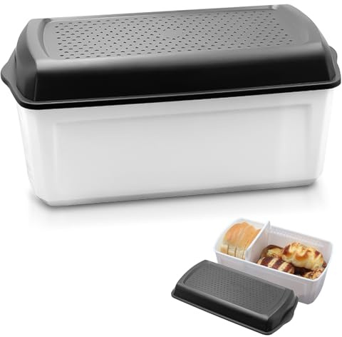 SUNOYA Brotkasten, Brotbox Mit Luftloch, Brotkasten Mit Großer Kapazität, Lebensmittelecht Brot Bread Deckel Schwarz Bpa-Frei - Backwaren Bleiben Länger Frisch(33.5 * 17.5 * 15.5cm)