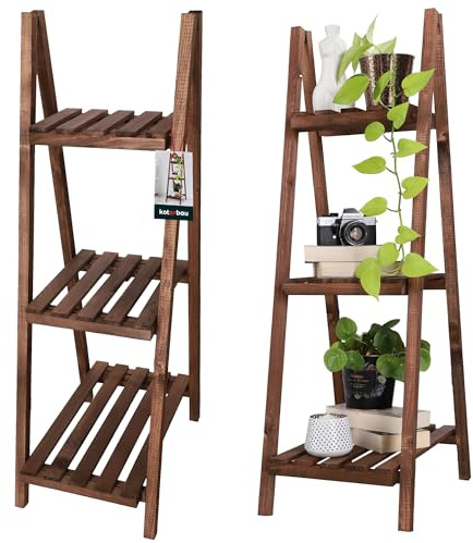 KOTARBAU® Blomtrappa, trä, blomstege, trä, 114 x 37 x 50 cm, brun, planteringsstege, utomhus och inomhus, blomtrappa, vikbar blomstege, balkong, blomhylla