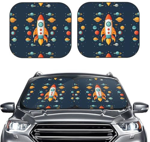 Auto Windschutzscheibe Sonnenschutz 2 Stück Frontscheibe Sonnenschutz Rakete Clipart Raumschiff Sonnenschutz Auto Sonne Hitze und UV-Strahlen Blocker Fenster Sonnenschutz Schutz für Auto Innenraum