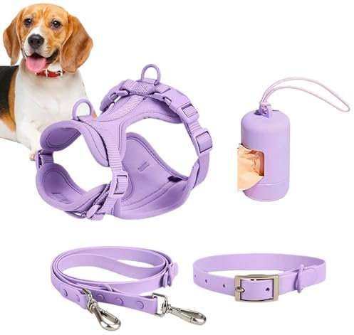 Hundeleinen-Set | Hundehalsband Geschirr Leine Set | Hundegeschirr No Pull mit verstellbaren Schnallen für Welpen mit Kotbeutelhalter