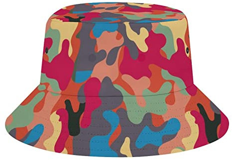 peiyeety Bunte Camouflage6 Bunte Camouflage Fischerhut Strand Fischerhüte für Damen Herren Sommer Sonnenhüte Reisen Outdoor Cap Unisex