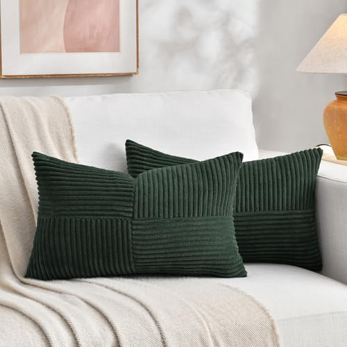 FDTERN 2er Set Dunkelgrün Kordsamt Kissenbezug 40x80CM Weich Moderne Dekorative Kissenbezüge Kissenhülle Dekokissenbezug Sofakissen Dekokissen Boho Deko für Sofa Schlafzimmer Wohnzimmer Bett