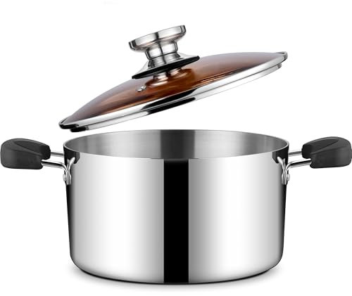 Onader Suppentopf mit Deckel, Suppentopf aus 18/10 Edelstahl, dreilagig, Induktionstopf mit kühlbleibenden Griffen, 8 l