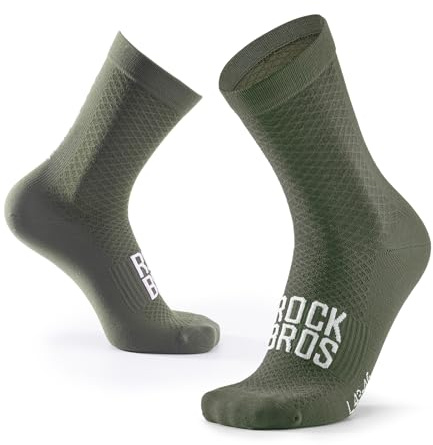 ROCKBROS Road to Sky Fahrradsocken Sportsocken, Atmungsaktiv Leichte Kompression Rutschfest, Lange Laufsocken Herren Damen, Socken für Rennrad Mountainbike Grün L